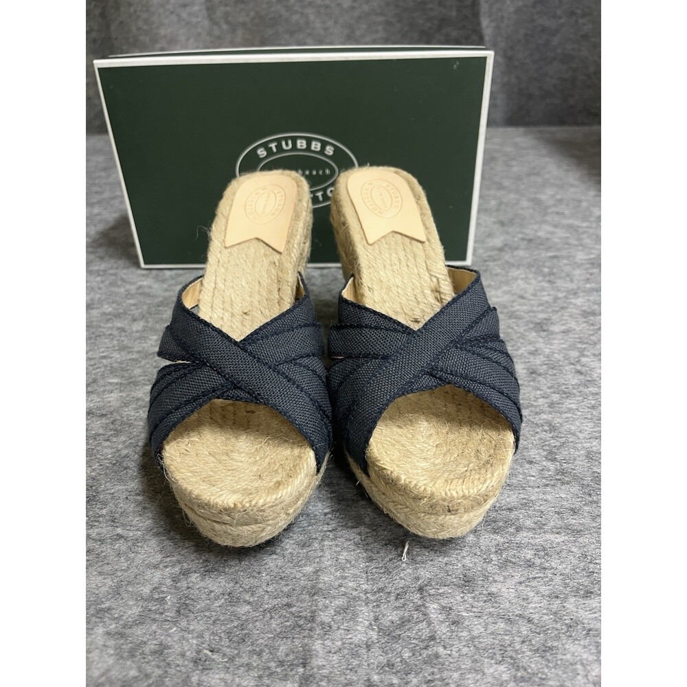 Stubbs Wooton Sandals Womens 10 Indigo Grace Espadrilles Wedges Rib Open Toe - Picture 5 of 10